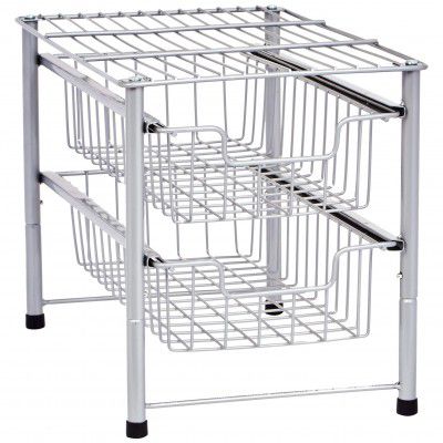 amazon basics 2-Tier Sliding Drawers Basket Storage Organizer, Silver