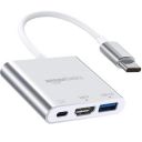 Amazon Basics 3-in-1 USB Type C to HDMI Adapter 4K@30Hz, 100W PD Fast Charging Port, USB A 3.0 @5Gbps Speed, MultiPort HUB for MacBook Pro Air, Windows, Laptop, Tablet, Smartphone & All Type C Devices...