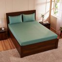 amazon basics 300 TC 100% Cotton Sateen Weave Bedsheet Set with 2 Pillow Covers | Queen Size (Green)...