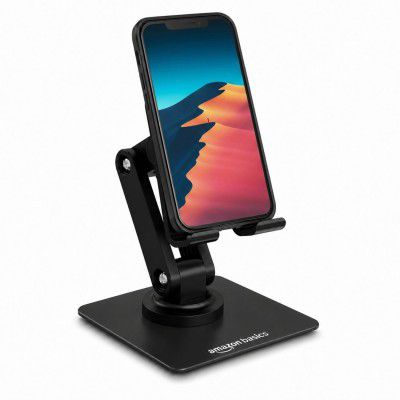 amazon basics 360° Rotating Phone Stand for Desk, Foldable & Adjustable Height Mobile Holder