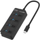 Amazon Basics 4-in-1 USB 2.0 Data Hub with Data Transfer Speed of 480 Mbps, Individual LED Lit Power Switches, for MacBook and PC...