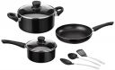 Amazon Basics 6 Piece Non-Stick Aluminium Cookware Set, Saucepan, Fry Pan (Without Induction Base), Black...