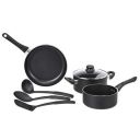 Amazon Basics 6 Piece Non-Stick Aluminium Cookware Set, Saucepan, Fry Pan (without Induction Base), Black...