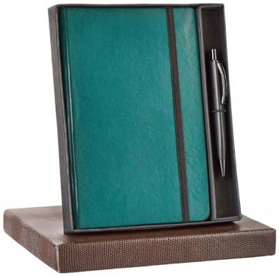 Amazon Basics A5 Diary with Ribbon Bookmark & Pen | Gift Set For Corporate and Personal Occasions(Green)