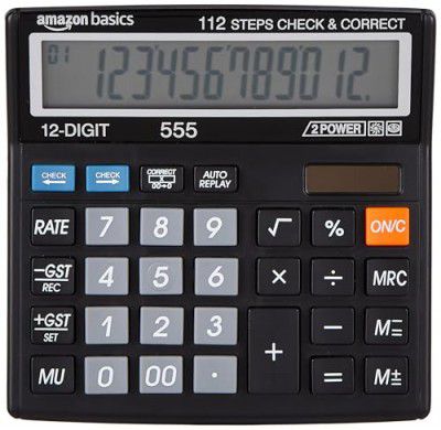 Amazon Basics AB-555 12 Digits GST & Tax Calculator with 112 Steps Check and Correct