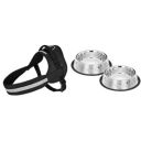 amazon basics Adjustable Comfort Harness | Reflective Harness | No Pull Dog Harness for Outdoor control | Large Stainless Steel Printed Pet Bowl, 700ml Pack of 2...