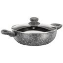 amazon basics Aluminium Granite Finish Kadhai with Glass Lid | Non-Stick | 2500 ml | Grey...