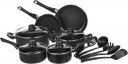 Amazon Basics Aluminium Non-Stick Black Cookware Set - 15 Piece...