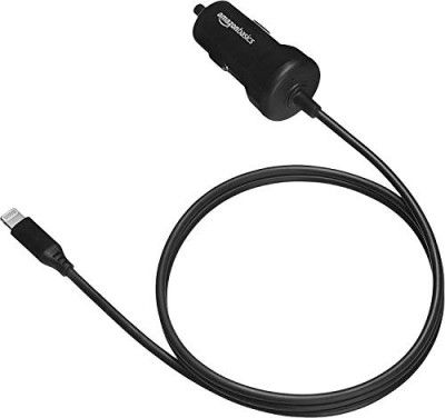 Amazon Basics Apple Certified High Speed Lightning Car Charger for Apple Devices with Straight Cable 5V 12W 1.5 Foot Black
