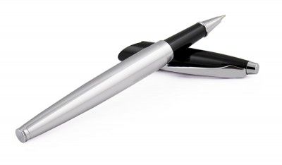 amazon basics Ballpoint Pen with Case (Black and Silver Body, Blue Ink)