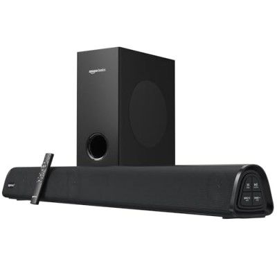 amazon basics C80SW Soundbar with Wired Subwoofer, 60W RMS, 2.1 Channel, Remote Control, BT v5.3, HDMI (ARC) (Black)