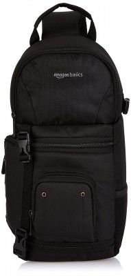 Amazon Basics Camera Sling Bag, for DSLR Camera with Lens, Accessories, Adjustable Padded Strap, Black
