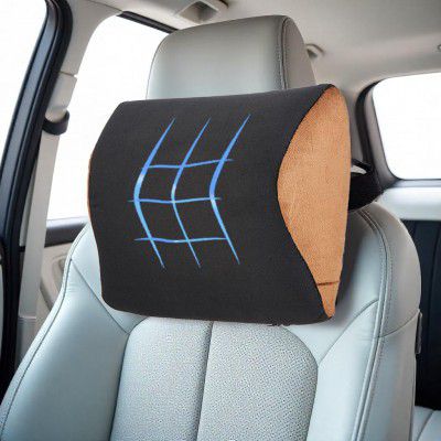 amazon basics Car Seat,Office Chair Orthopedic Headrest Pillow, 1 Year Warranty |Black & Brown,20X24X13Cm