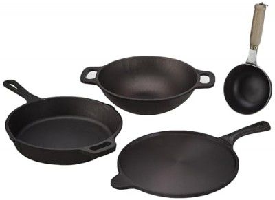 Amazon Basics Cast Iron Tadka Pan Skillet Super Smooth Cast Iron Kadai