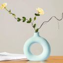 Amazon Basics Ceramic Donut Shaped Vase with Cratered Texture | for Home Decor (Light Green)...