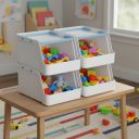 Amazon Basics Compact Single-Layer Storage Tray with Handles | 13.5 × 18.5 × 10.5 cm | White | Pack of 4...