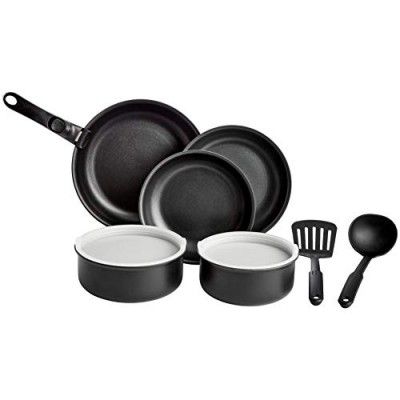 amazon basics Copper Cookware Set With Lids And Removable Handle -10 Piece (Without Induction Base), Black
