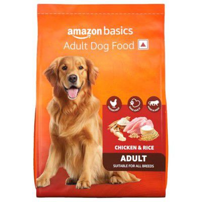 Amazon Basics Dry Dog Food | 5 Kg | Chicken & Rice | with Real Chicken Meat | Kibble for Adult Dogs | Packed with Protein | Suitable for All Breeds