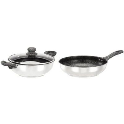 amazon basics DuraKoat 2 pcs Impact Bottom Stainless Steel with Nonstick Coating Cookware Sets