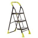 Amazon Basics Dynamo - Foldable 3-Step Steel Ladder | Anti-Skid Bottom with Anti-Slip Steps | Safety Clutch Lock | Knee Guard | for Home and Offices (Steel, Black and Lime Green)...