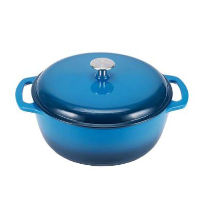 Amazon Basics Enameled Heavy Duty Cast Iron Dutch Oven / Cooking Pan with Lid- 5.7 Liters (5.92 Kgs), Blue