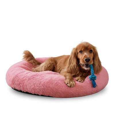 Amazon Basics Faux Fur Donut Pet Bed | Medium (70 x 70 x 15 cm) | Color - Pink