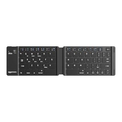 amazon basics Foldable QWERTY Keyboard for iOS, Android & Windows Tablets & Phones | Pocket Sized | 140 mAh, Rechargeable | Bluetooth, One-Touch Connect Button (Black)