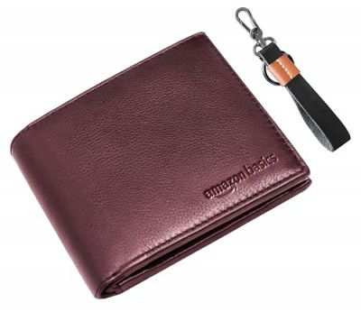 amazon basics Genuine Leather Wallet, Keyring in Gift Box Packaging- Classic Men's Gifting Combo (Brown)