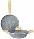 Amazon Basics Granite Finish Non Stick 2 Pcs Induction Base Cookware Set-Granito Grey (24 cm Kadai, 28cm Tawa)...