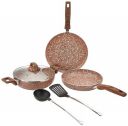 Amazon Basics Granite Finish Non Stick 5 Pcs Induction Base Cookware Set- Rust Granito ...