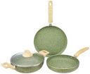 amazon basics Granite Finish Non Stick Cookware Set | Set of 3 |  24cm Fry Pan, 24 cm Kadai, 28cm Tawa | Olive Green...
