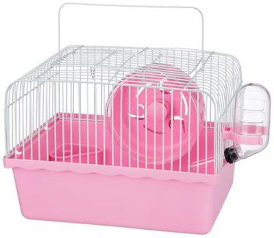 Amazon Basics Hamster with Slide, Exercise Wheel and Feeding Bottle | 23.44 X 17.19 X 25.18 cm | Pink