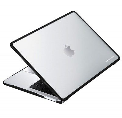Amazon Basics Hard Shell Laptop Cover for MacBook Air 13-inch with Touch ID (Model M2) (Matte Black & Semi-Transparent)