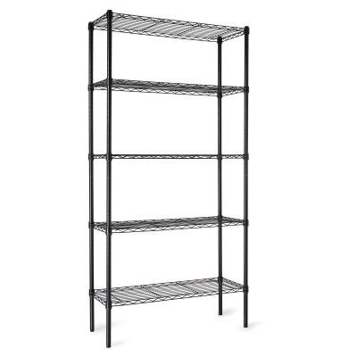 amazon basics Height Adjustable 5-Shelves Heavy Duty Rack - Black Chrome Finish (Steel)