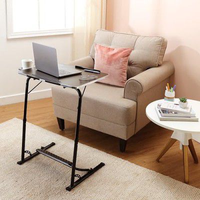 Amazon Basics Height Adjustable Laptop Table with Footrest | Adjustable Table Angle | Alloy Steel | Black