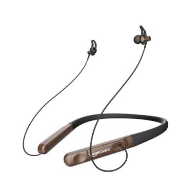 Amazon Basics in-Ear Wireless Neckband with Mic, Up to 18 Hours Play Time (Brown)