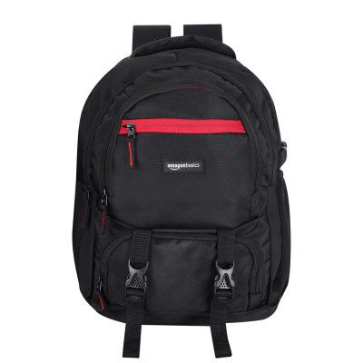 Amazon Basics Large Laptop Backpack | USB Port | Air Mesh Foam Padding | Durable Rain Cover (Black)