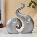 amazon basics Lavish Silver Home Decor Elephant Couple | Ceramic Figurines (Set of 2, Matte Silver)...