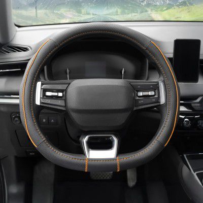 Amazon Basics Leather Steering Wheel Cover (Medium – 38 cm) 
