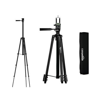 Amazon Basics Lightweight Aluminium Tripod Phone Holder | 3-Way Pan | Includes Carry Bag | Black