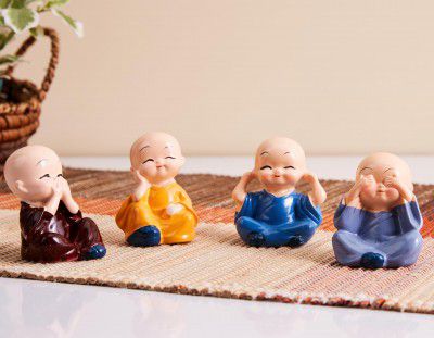 amazon basics Little Cute Meditating Baby Monk for Decoration (Pack of 4, Multi-Coloured)