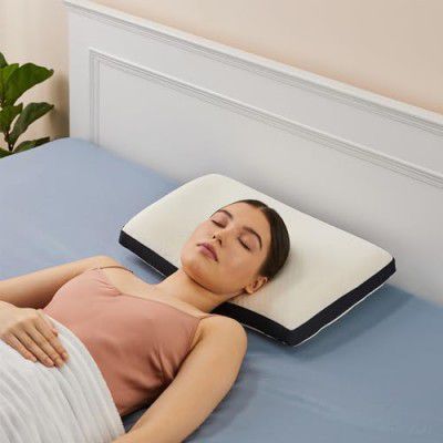 amazon basics Memory Foam Rectangle Contour Pillow for Neck Pain Relief, Ergonomic, Cervical Pillow, White, 60x40x10 cm