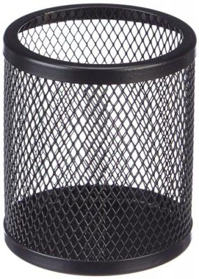 amazon basics Metal Round Mesh Pen Stand & Pencil Holder | Table Desk Organizer | Black