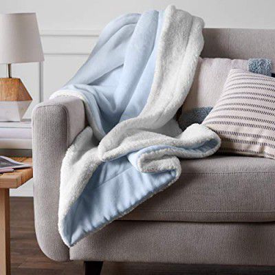 amazon basics Micromink Polyester Sherpa Blanket - Full/Queen, Smoke Blue, Pack Of 1, Reversible