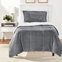 amazon basics Micromink Sherpa Comforter Set - Single Size, Charcoal - With Pillow Cover (Polyester)...