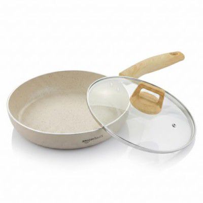 Amazon Basics Non Stick Ceramic Frying Pan 26 cm with Lid | 5 Layer Coating | Ivory