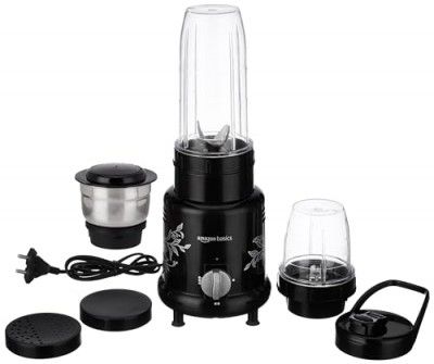 AMAZON BASICS NUTRI BLENDER WITH THREE JARS AND LIDS, STAINLESS-STEEL BLADES, ANTI-SKID (500 W, 21000 RPM, 600 ML BLENDING JAR, 300 ML GRINDING JAR AND 400 ML CHUTNEY JAR)