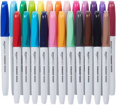 Amazon Basics Permanent Markers, Assorted Colours, Pack of 24