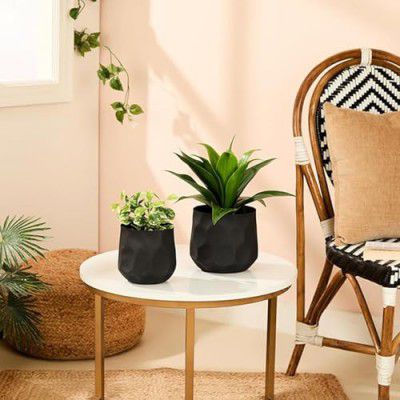 amazon basics Planter (Set of 2) | Flower Pot for Home Decor (Textured Black)