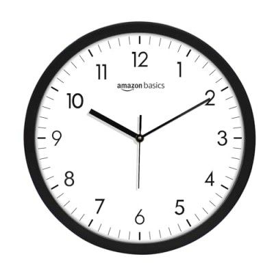 amazon basics Plastic 12-Inch Wall Clock | Analog Operation | Durable Polypropylene Construction
